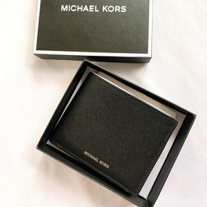 NWT authentic MK leather billfold wallet black